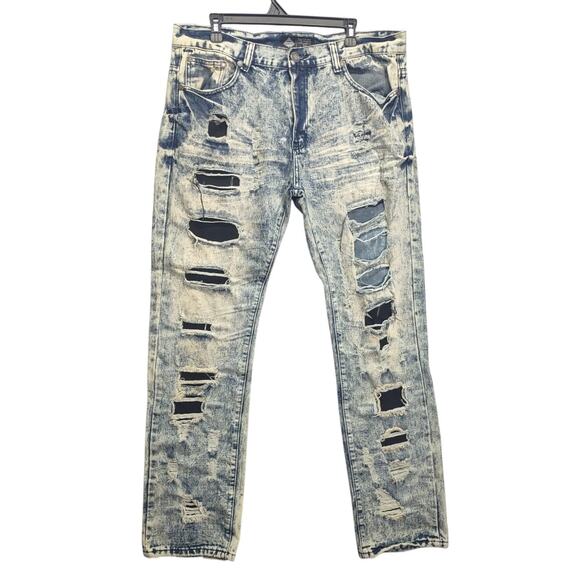 Road Narrows NYC Distressed Slim Smoke White Wash Relaxed Jeans - Picture 1 of 10